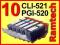 10 TUSZ CANON PGI-520 CLI-521 IP3600 IP4600 CHIP