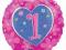Balon foliowy różowa jedynka 47cm Roczek Urodziny
