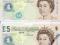 2 banknoty 5 GBP stan UNC, kolejne numery serii!