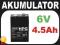 AKUMULATOR NOWY ZELOWY 4,5Ah 6V HPG 4,5 Ah GWR24mc