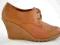 ay29 SZNUROWANE botki na KOTURNIE retro  camel 38