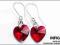 KOLCZYKI SWAROVSKI SERCA HEART 14 SIAM AB CZERWONE