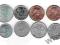 8 różnych monet z różnych krajów