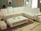 NAROŻNIK SKÓRA KREM + stół + pufki + zagłówki NOWY