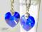 * Swarovski * Szafir Duże Serca Komplet Prezent