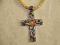 Krzyż+bursztyn biały i miodowy,naszyjnik,sr 925