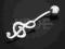srebrny kolczyk do pepka klucz wiolinowy kluczem 2