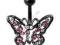 Kolczyk do pępka motylek z kryształkami BLACK