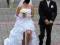 Piękna suknia ślubna krótka z przodu tren welon 38