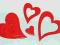 OZDOBY na szczęście 3 serca  15szt czerwony