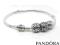 Bransoletka Pandora srebrna 17cm + 3 zawieszki