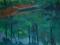 Tajemniczy leśny staw, duży obraz olejny 89x59 cm