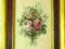 STARY OBRAZ KWIATY MALOWANE  NA JEDWABIU 21x16cm