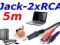 Kabel przewód audio minijack 2x RCA 5m laptop PC