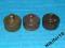 Trzy stare mosiężne odważniki, 10 dkg, sygn