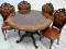 KOMPLET BAROKOWY STÓŁ 4 KRZESŁA ORZECH SKÓRA