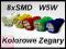 Mega Moc Kolorowe Zegary LED 8x SMD W5W W3W T10 12