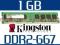 NOWA PAMIĘĆ KINGSTON 1GB DDR2 667 PC5300 = FVAT