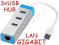 Karta sieciowa LAN Gigabit USB3.0 +HUB USB 3porty