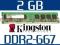 NOWA PAMIĘĆ KINGSTON 2GB DDR2 PC2-5300 667MHz FVAT