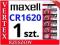 1x SZT BATERIA LITOWA MAXELL CR1620 1620 DL ECR FV