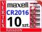 10x SZT BATERIA LITOWA MAXELL CR2016 DL 2016 FV
