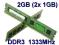 DDR3 Pamięć 2GB (2x 1GB) PC3-10600 Dual Channel