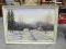 Duży pejzaż Zimowy krajobraz akryl, sygnowany 1969