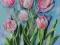 Tulipany różowe _ kwiaty_ obraz autorski 30x60