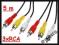 Przewód kabel przedłużacz 3xRCA czincz wtyk - 5 m