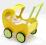 Wózek drewniany z budką dla lalek retro żółto-ziel