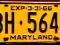 MARYLAND 1966 - tablica rejestracyjna z USA