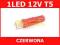 Żarówka 1LED 12V T5 czerwona