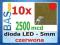 Dioda LED 5mm czerwona 2500mcd - 10 sztuk