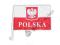 FLAGA SAMOCHODOWA POLSKI Z GODŁEM I NAPISEM
