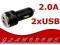 Ładowarka Zasilacz Samochodowy USB 2A 2.0A 2xUSB