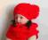 Rękodzieło beret szalik wełniany czerwony handmade