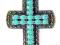 krzyż srebrny z turkusami i markazytami 85x42mm