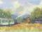 PEJZAŻ Z ODJEŻDŻAJĄCYM POCIĄGIEM --- Akwarela.