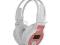 Bezprzewodowe biało- różowe słuchawki MP3