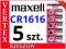5 SZT BATERIA LITOWA MAXELL CR1616 1616 DL ECR FV