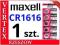 1 SZT. BATERIA LITOWA MAXELL CR1616 1616 DL ECR FV