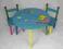 OKRĄGŁY STOLIK + 2 KRZESŁA  DREWNIANE  NIEBIESKIE
