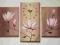ZEGAR TRYPTYK KWIATY MAGNOLIE MALOWANY NA PŁÓTNIE