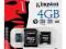 KARTA KINGSTON SDHC microSD CLASS 4/4GB 2 ADAPTERY