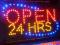 open 24HRS REKLAMA LED NEON BANER