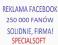 REKLAMA FACEBOOK 250.000 FANÓW FANPAGE, FV, FANI.