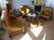 Komplet wypoczynkowy sofa+fotele drewno(dąb) skóra