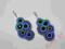 Kolczyki sutasz, soutache, fiolet -błękit- zieleń