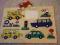 puzzle drewniane, układanka pojazdy
